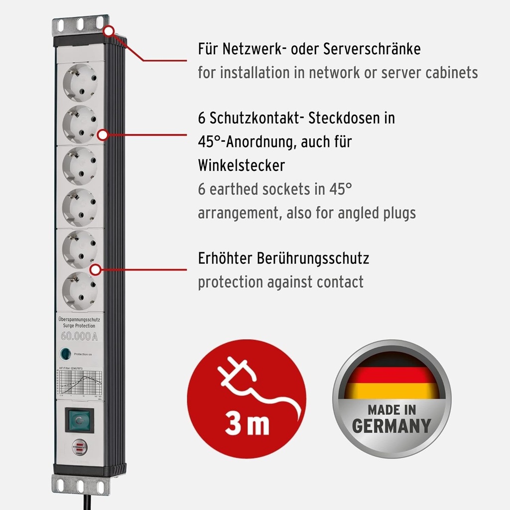 Brennenstuhl Premium-Line Steckdosenleiste 6-fach mit Überspannungsschutz 60.000A